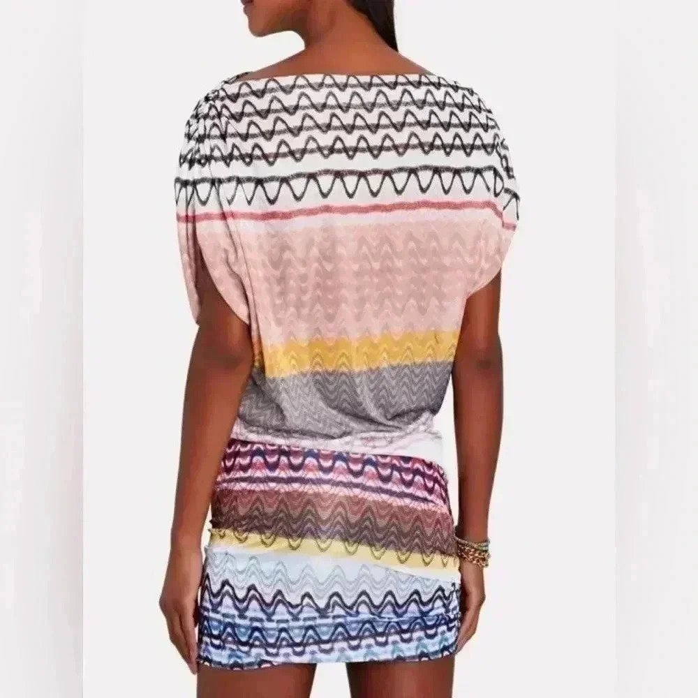 MISSONI Mini Dress Knit Chevron Boatneck 44 8 L Multicolor Midi Short Fitted - Picture 5 of 12